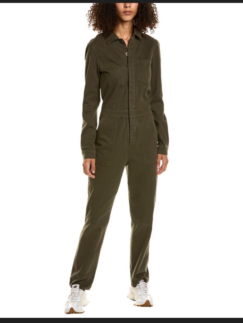 MONROW Cotton Button Down Fitted Jumpsuit In Green Size medium